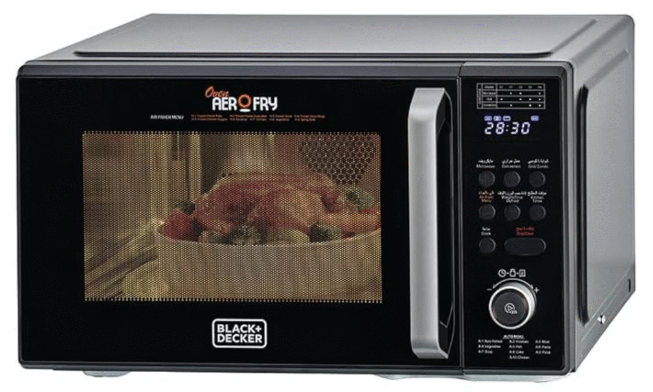 فرن ميكروويف ديجيتال 4 في 1 مع مقلاة هوائية، شواية وحرارة، 29 لتر، أسود - MZAF2910-B5، من بلاك+ديكر