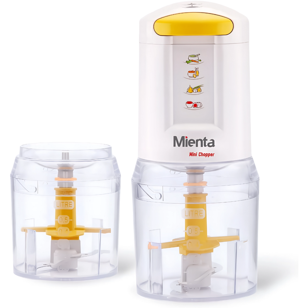 قطّاعة صغيرة من مينتا – _400_ وات – مزودة بوعاءين – لون أبيض قطّاعة صغيرة من مينتا – 400 وات – مزودة بوعاءين – لون أبيض