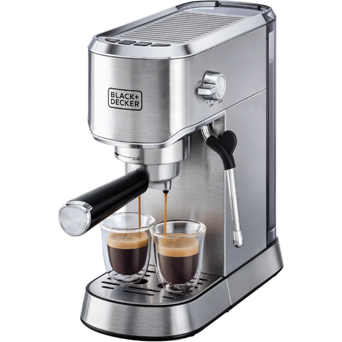 ماكينة إسبرسو بلاك آند ديكر ECM150-B5 – 1450 وات – فضي – مضخة باريستا يدوية مع صانع رغوة الحليب