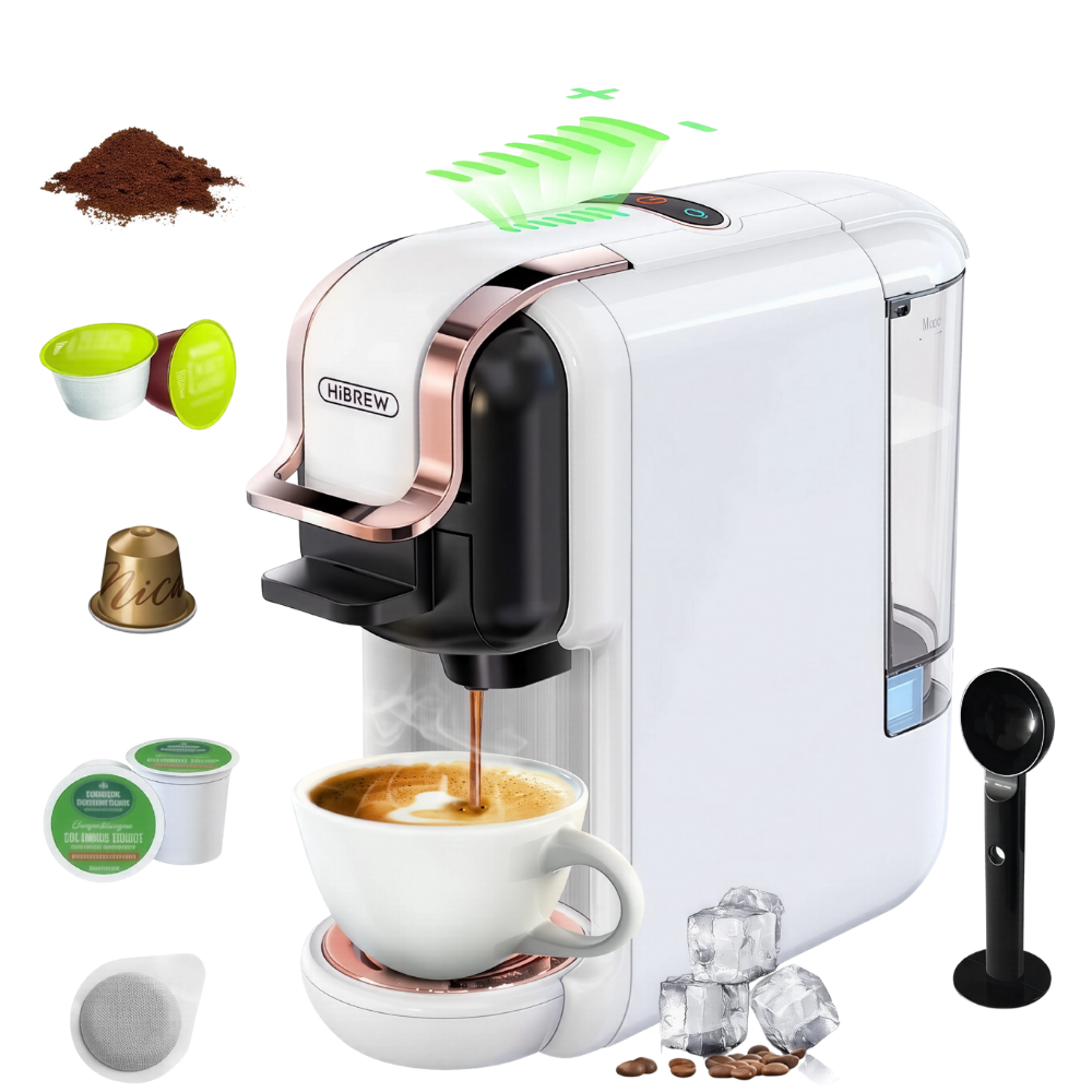 ماكينة تحضير القهوة 4 في 1 من هيبريو – أبيضستانلس ستيل – H2B ماكينة تحضير القهوة 4 في 1 من هيبريو – أبيضستانلس ستيل – H2B