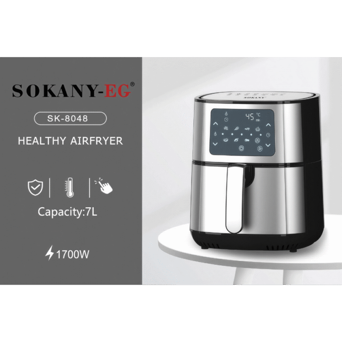 قلاية سوكاني Essential SK-8048 هوائية – 7 لتر – 1700 وات – شاشة لمس رقمية – فضي – ضمان دولي