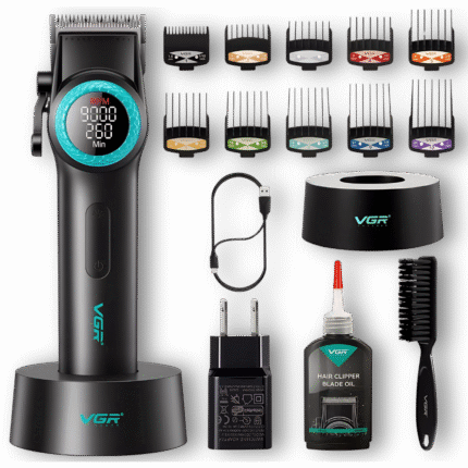ماكينة حلاقة شعر احترافية في جي آر VGR-001 – للرجال – 9000 دورة/دقيقة – شاشة LED – أسود