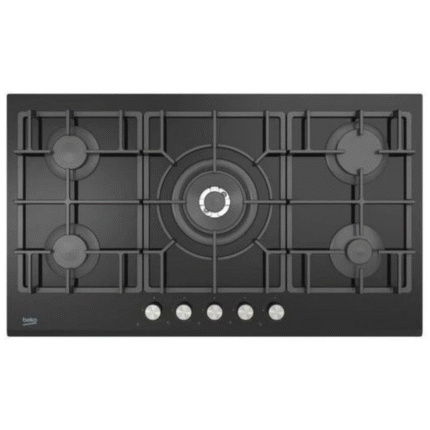 Beko Built-in Gas Hob - Black Glass - 90cm - 5 Burners - Cast Iron Holders - HISW 95226 SEL