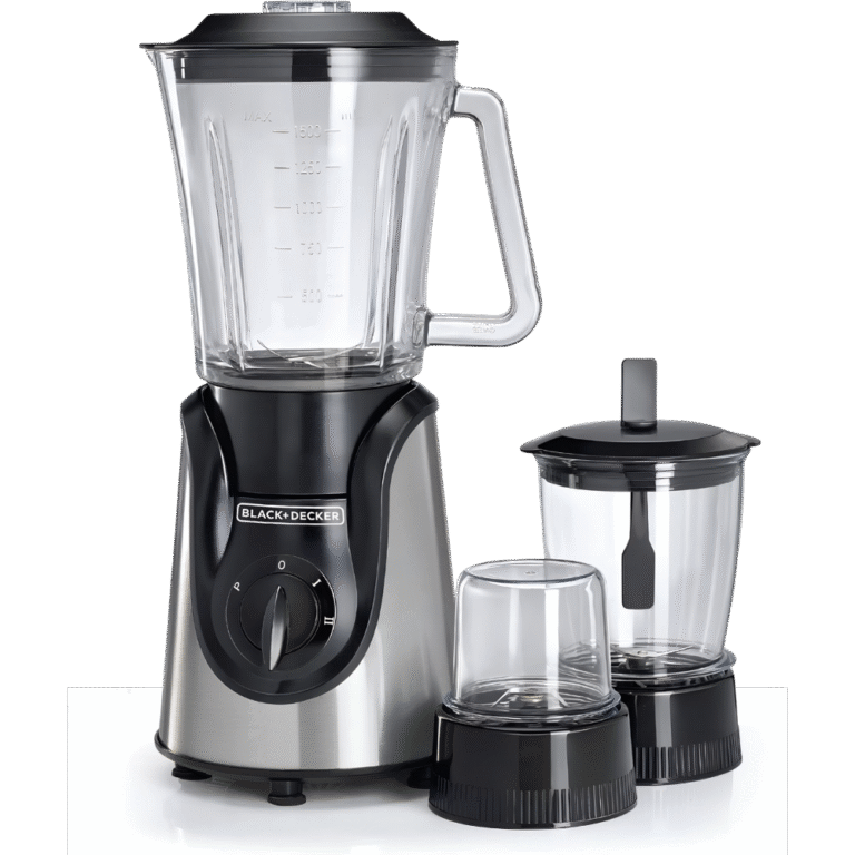 خلاط بلاك آند ديكر BX600G-B5 – 600 واط، 1.5 لتر، زجاجي مع مطحنة ومفرمة – أبيض × أسود