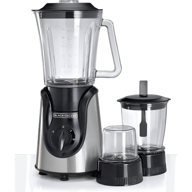 خلاط بلاك آند ديكر BX600G-B5 – 600 واط، 1.5 لتر، زجاجي مع مطحنة ومفرمة – أبيض × أسود
