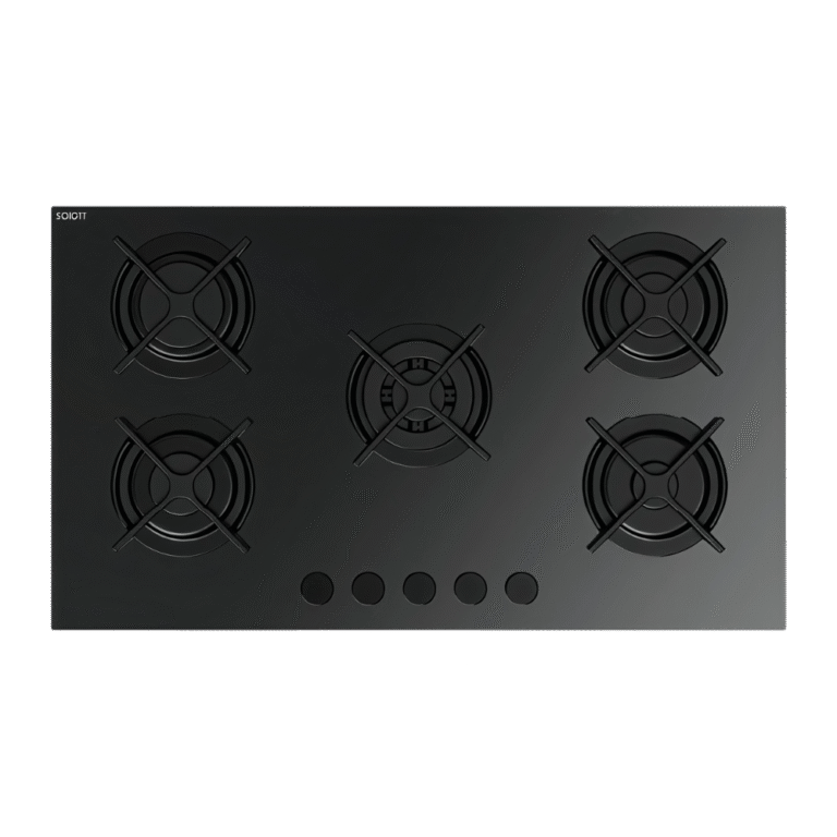 مسطح بلت-إن غاز فريش زجاج أسود ٩٠ سم – ٥ شعلة – HFR90CMGC1/W