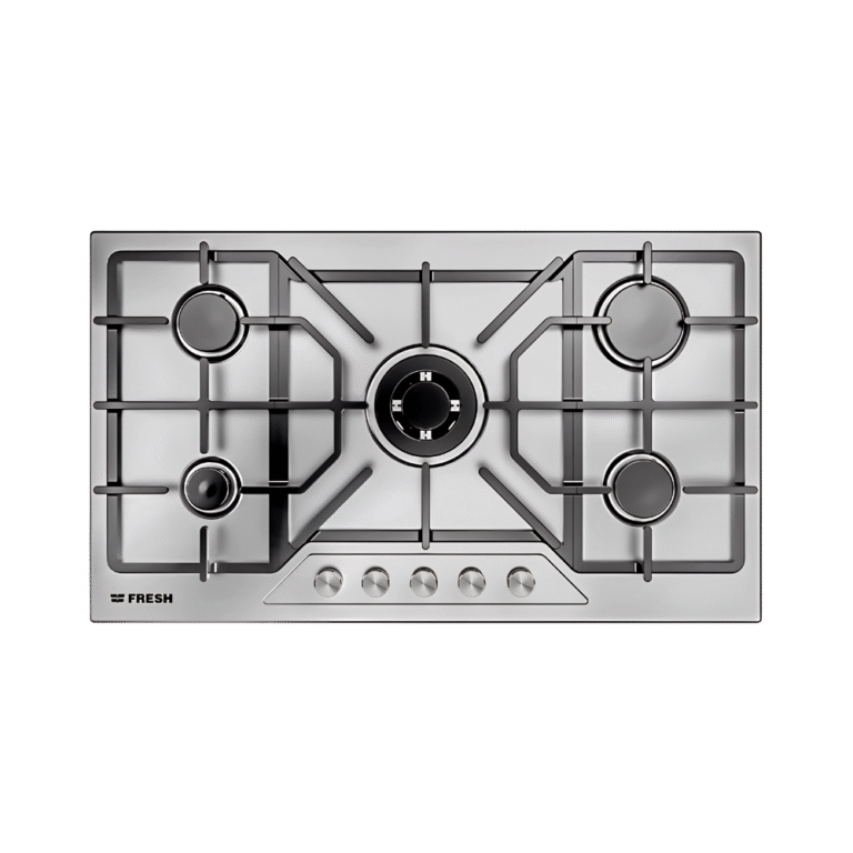 مسطح غاز فريش بلت ان، 5 شعلات، 90 سم، مودينا، ستانلس ستيل -(Modena 90 Black Knob)