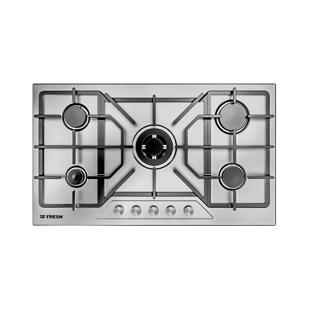 مسطح غاز فريش بلت ان، 5 شعلات، 90 سم، مودينا، ستانلس ستيل -(Modena 90 Black Knob) مسطح غاز فريش بلت ان، 5 شعلات، 90 سم، مودينا، ستانلس ستيل -(Modena 90 Black Knob)