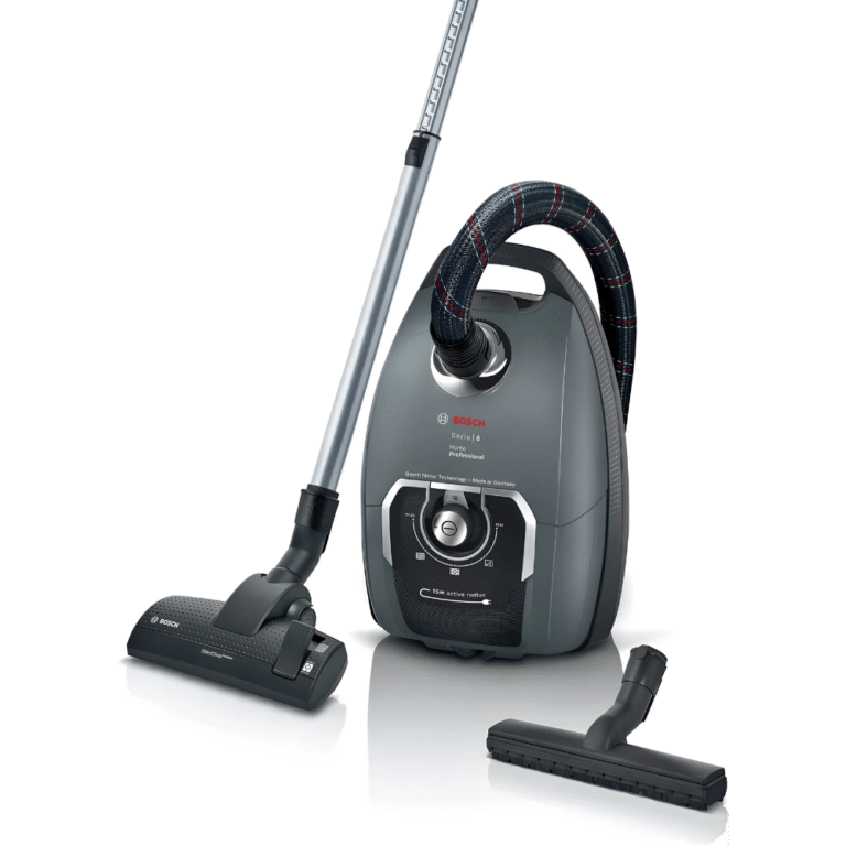 مكنسة بوش Home Professional Series 8 بلون أسود، أداء قوي بكيس غبار كبير السعة، نظام فلترة HEPA، وضجيج منخفض لتنظيف احترافي متكامل.