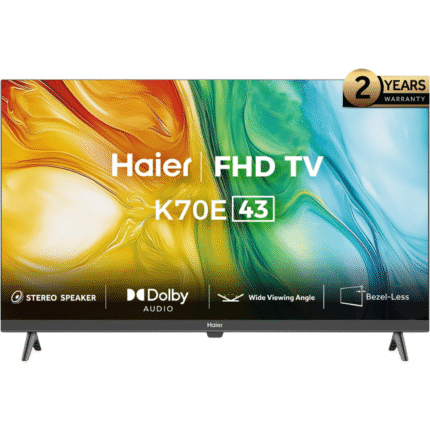 Haier H43K70EF- 43 Inch FHD TV - Stereo Speaker - Miracast - Dolby Audio - Built in receiver - Bezel-Less Design - HDMI- Wide Viewing Angle