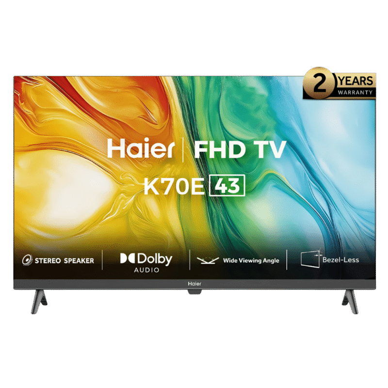 تلفزيون هاير 43 بوصة - FHD بدون حواف بصوت دولبي ومكبر ستيريو وميراكاست – (H43K70EF)