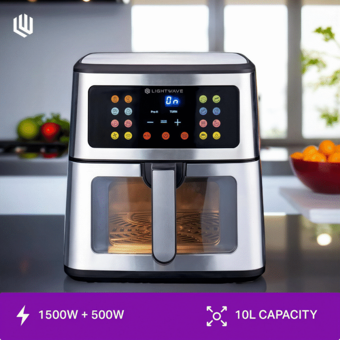 قلاية لايت ويف LW-ARF-SW10L200 هوائية متطورة – 10 لتر – 1500 وات – 16 برنامج طهي – تحكم باللمس – حجم عائلي