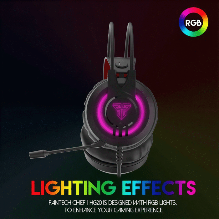 سماعة رأس FANTECH للألعاب – صوت محيطي قوي وإضاءة RGB – تصميم مريح وميكروفون احترافي – HG20 Chief II