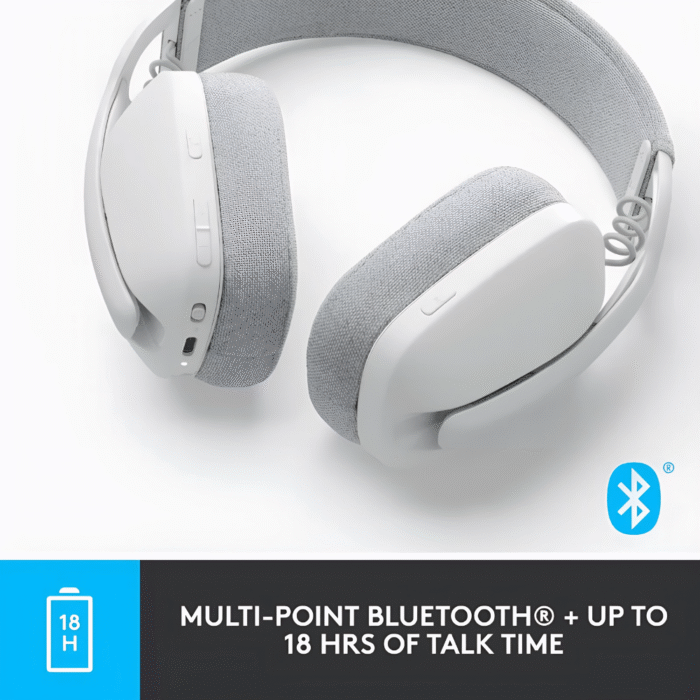 سماعة رأس Logitech بلوتوث – صوت قوي وتصميم مريح باللون الأبيض الفاتح – Zone Vibe 100