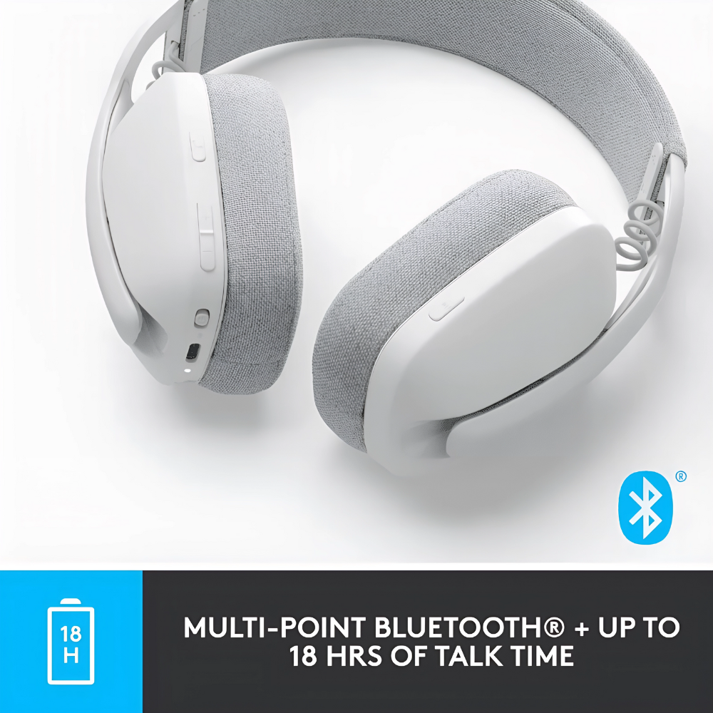 سماعة رأس Logitech بلوتوث – صوت قوي وتصميم مريح باللون الأبيض الفاتح – Zone Vibe 100 (5) سماعة رأس Logitech بلوتوث – صوت قوي وتصميم مريح باللون الأبيض الفاتح – Zone Vibe 100