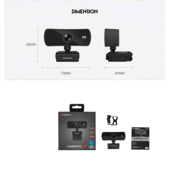 كاميرا ويب Fantech رباعية الوضوح 2K مع ميكروفون مدمج – تصوير احترافي للبث والاجتماعات – C30 Luminous