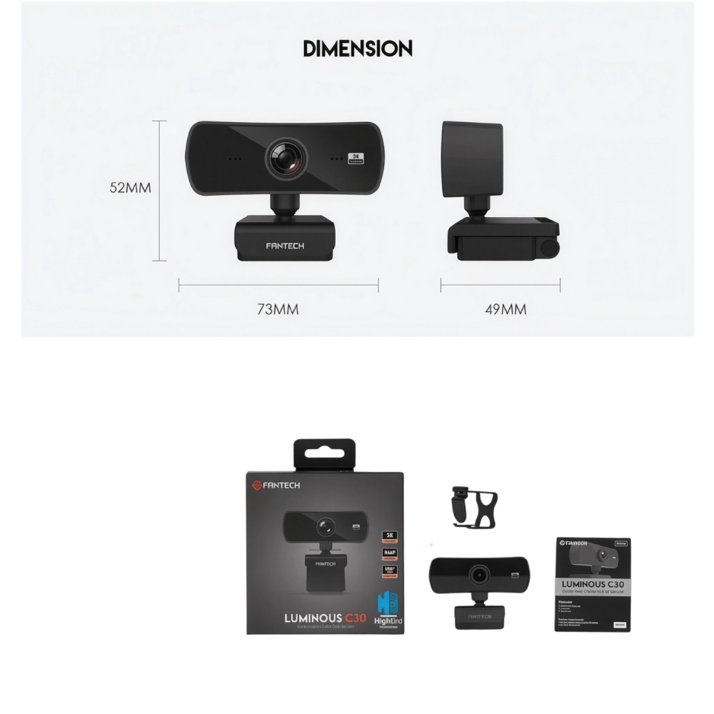 كاميرا ويب Fantech رباعية الوضوح 2K مع ميكروفون مدمج – تصوير احترافي للبث والاجتماعات – C30 Luminous (2) كاميرا ويب Fantech رباعية الوضوح 2K مع ميكروفون مدمج – تصوير احترافي للبث والاجتماعات – C30 Luminous