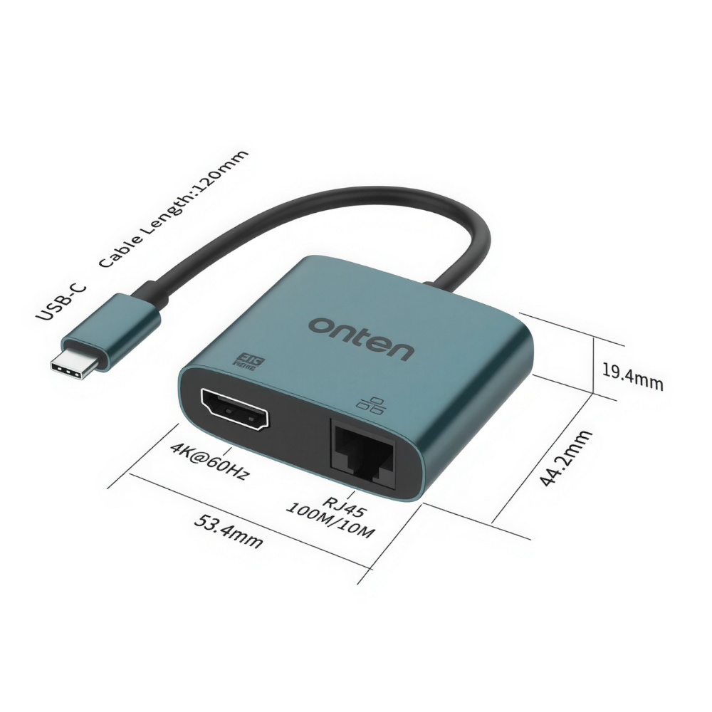 _محول Onten Hub 2 في 1 من النوع C إلى HDMI 4K + منفذ شبكة RJ45 بسرعة (OTN-UC288) (3) _محول Onten Hub 2 في 1 من النوع C إلى HDMI 4K + منفذ شبكة RJ45 بسرعة (OTN-UC288) (3)