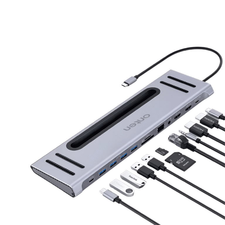 _موزع Onten Hub 5×1 من النوع C إلى HDMI مزدوج 4K + منفذي USB 2.0 + PD شحن سريع (OTN-UC126)