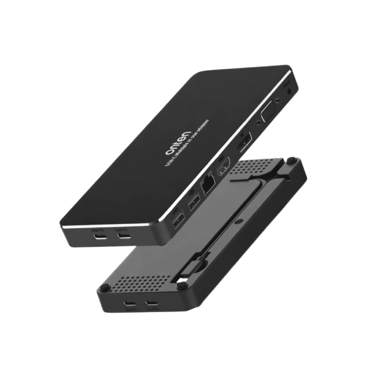 موزع Onten Hub 9×1 من النوع C – بمنفذي USB 3.0 + HDMI + VGA + Ethernet + صوت + Type-C PD – اسود OTN-9188S