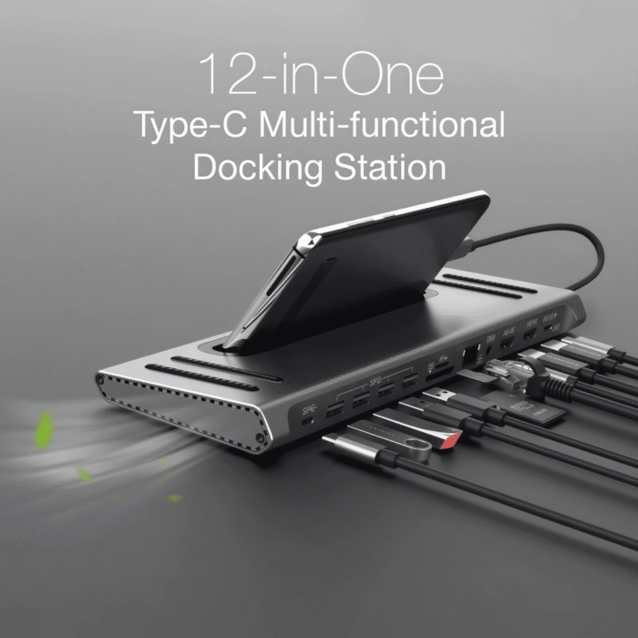 _موزع ونتن Hub 12×1 من النوع C – HDMI 4K×2 + منافذ USB 3.0×4 + PD + SDTF + LAN وصوت OTN-9199 (3)
