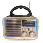 راديو محمول كلاسيكي من Denx – متعدد الموجات FM/AM/SW – مع مشغل MP3 – لون بيج – مقبض حمل وتصميم عصري