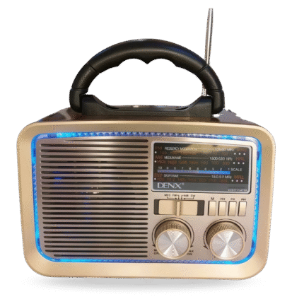 راديو محمول كلاسيكي من Denx – متعدد الموجات FM/AM/SW – مع مشغل MP3 – لون بيج – مقبض حمل وتصميم عصري