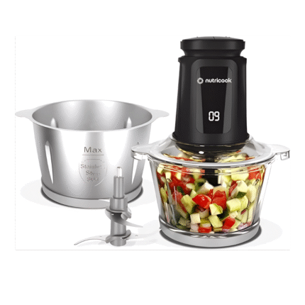 مفرمة وخلاط نوتريكوك NC-CH2000 — سعتان ٢ لتر + ٢ لتر، قوة ٥٠٠ واط، سرعتان، لون أسود