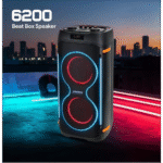 مكبر صوت Beatbox DJ 6200 – نظام صوت مدمج – بطارية – بلوتوث – منفذ USB وبطاقة ذاكرة – ميكروفون مرفق – إضاءة RGB – لون أسود