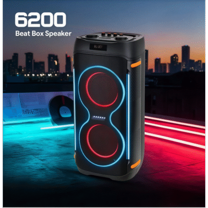 مكبر صوت Beatbox DJ 6200 – نظام صوت مدمج – بطارية – بلوتوث – منفذ USB وبطاقة ذاكرة – ميكروفون مرفق – إضاءة RGB – لون أسود