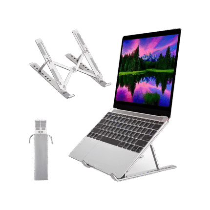 حامل لابتوب ألمنيوم قابل للطي والتعديل – خفيف ومتين – مناسب لجميع أجهزة اللابتوب – لون فضي