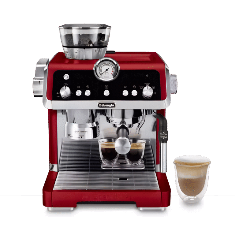 ماكينة تحضير الاسبريسو ديلونجي لا سبيشاليستا باريستا بمطحنة مدمجة ومضخة بخار لصنع الكابتشينو واللاتيه – كبي أحمر – EC9335.R