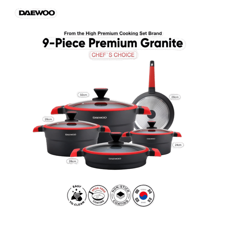 طقم طبخ دايو X Series جرانيت 9 قطع لون أسود/أحمر – DCS5T