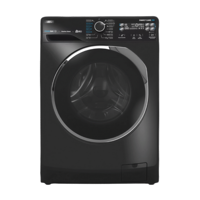 غسالة زانوسي SteamMax أوتوماتيك 8 كجم تحميل أمامي، بخار، موتور انفرتر، لون أسود، أداء قوي وعناية فائقة بالملابسZWF8221BL7