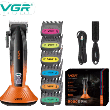 ماكينة قص الشعر الاحترافية VGR V-889C بشفرة DLC وسرعة 9000 دورة/دقيقة مع قاعدة شحن